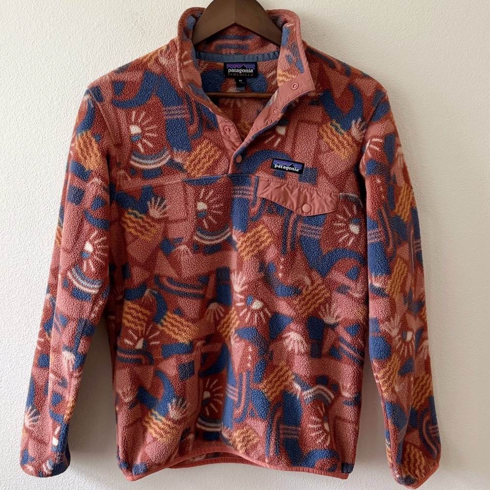 Patagonia Women’s Synchilla Snap Fleece Pullover Canyon Block Big Sisu Brown XS - Picture 4 of 15